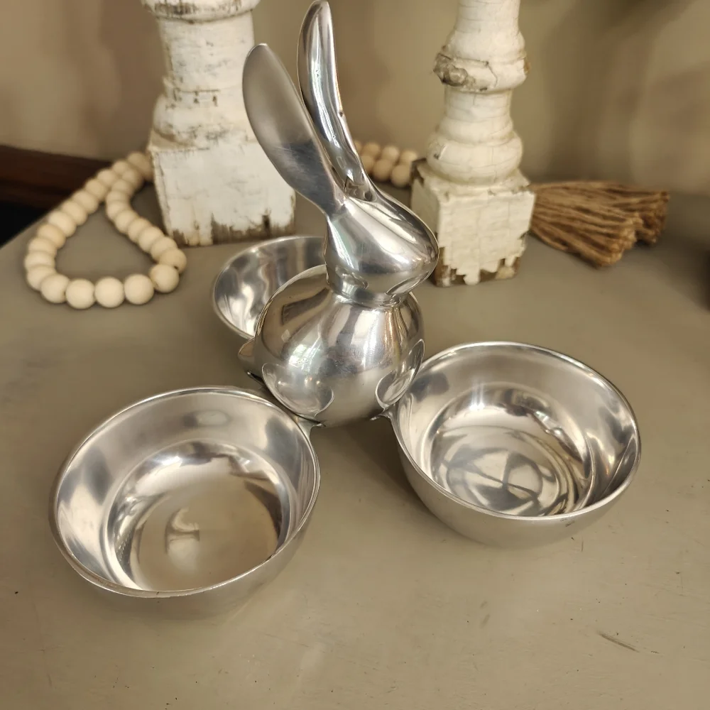 Crate & Barrel Silver Rabbit Theme 3-part Divided Server Dish